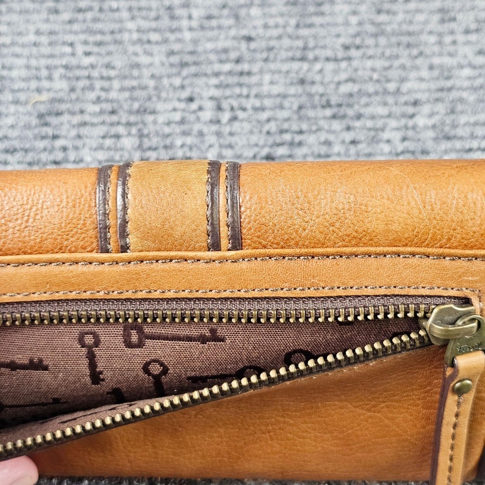 Fossil Wallet Womens One Size Brown Leather Wristlet Lock Key Print Lining - Picture 4 of 11